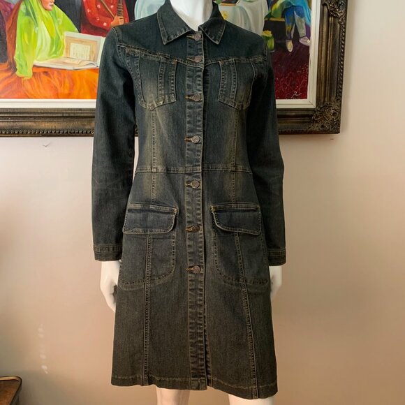 Denim Women's Vintage Jacket Button Closure Jean Long Sleeve Coat - Picture 4 of 10